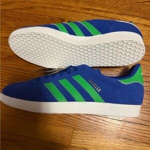 adidas Gazelle Suede Sneakers in Blue with Green Stripes